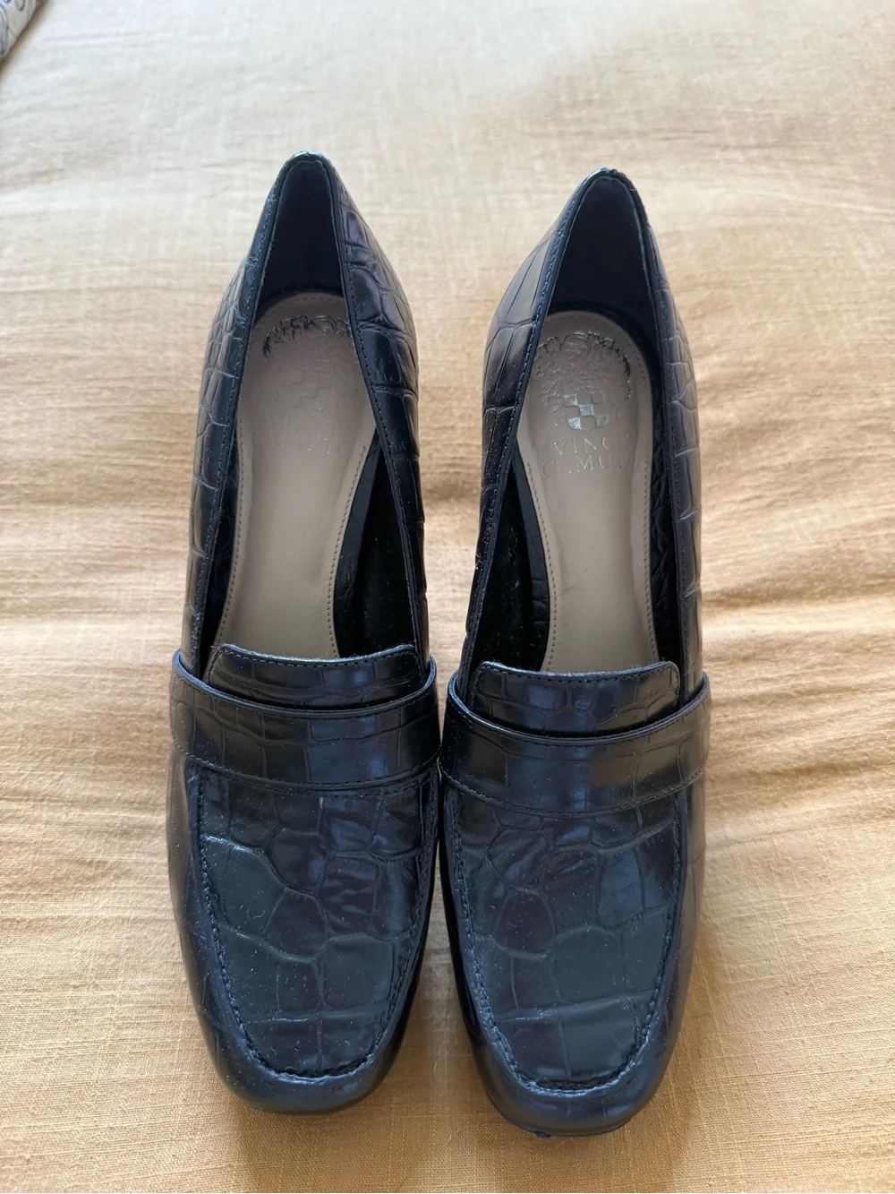 Vince Camino Women’s Croc-Embossed Black Platform Heels